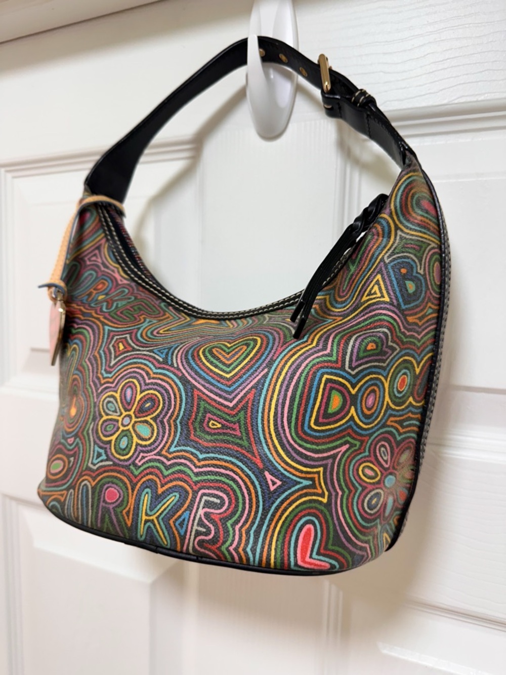 Dooney & Bourke Rainbow Graffiti Coated Canvas Hobo Shoulder Bag Vintage Y2K - Picture 4 of 13